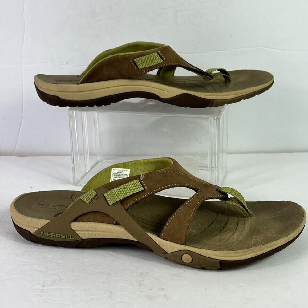 Merrell Women's Brown and Green Leather Thong Sandals - Picture 10 of 11